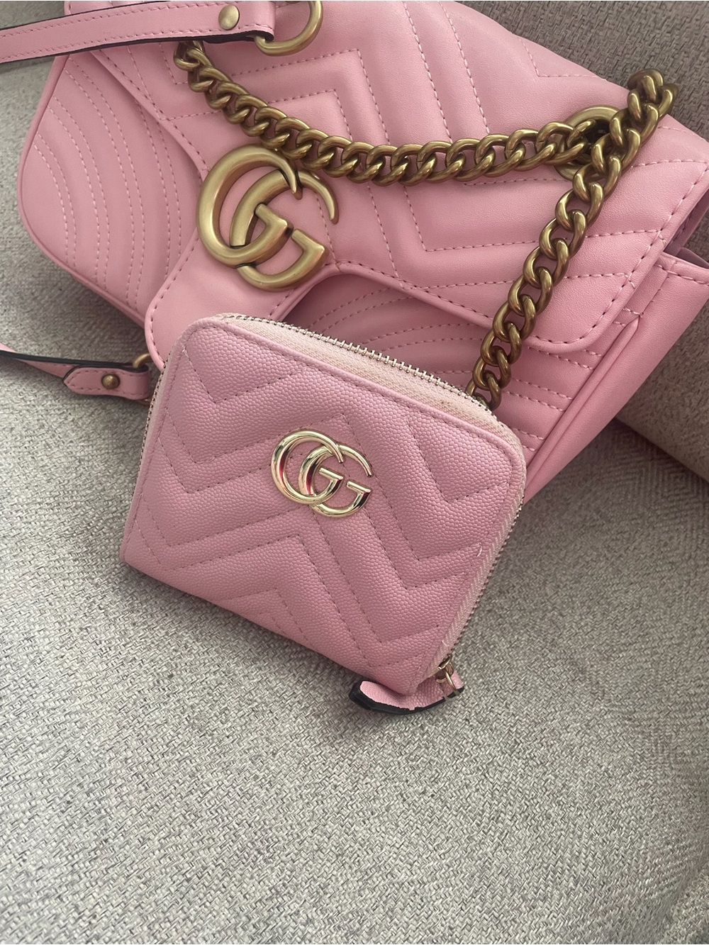 Gucci Pink Quilted Heart Shoulder Bag with Gold Chain Strap